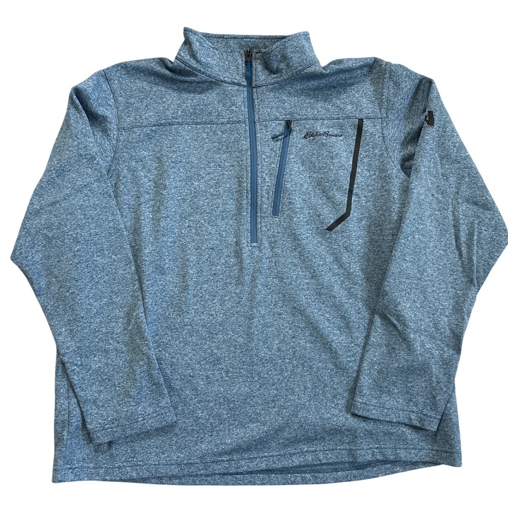 Eddie Bauer Mens 2XL Blue Heather 1/4 Zip Pullover Fleece Long Sleeve Shirt